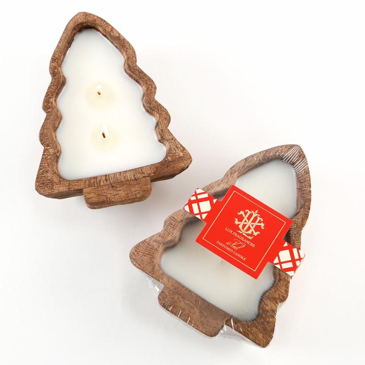 NOEL 2 WICK CANDLE IN A WOODEN TREE BOWL