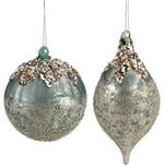 SET of 2 SANDED GLASS BALL/FINIAL ORNAMENTS
